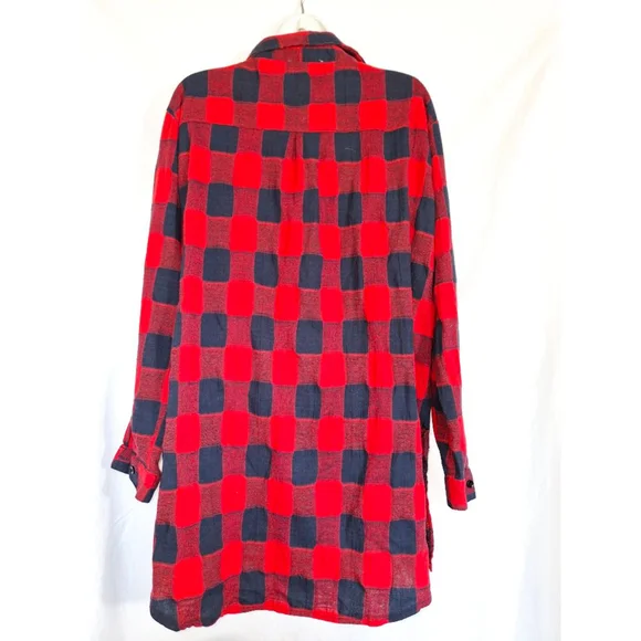 Love Plaid Button Down Shirt 1X Red Black 100% cotton women's flannel - Picture 2 of 4